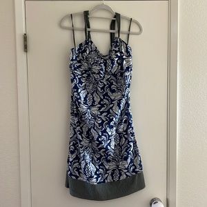 Blue/army green Hawaiian print dress